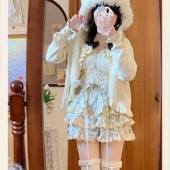 LIZAKOSHT - Japanese Harajuku Girls Kawaii Lace Pleated Pantskirt Women High Waist Fairy Floral Shorts Y2k Aesthetic Cute Cake Mini Skirts