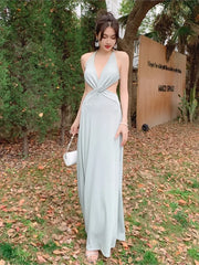 LIZAKOSHT - Summer Sexy Hollow Out Women Long Dress Vintage V-neck Female Halter Clothing New Beach Style Backless Vestidos Robe