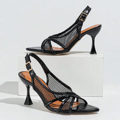 LIZAKOSHT  -  Black Mesh Open Toe Women High Heels Summer Brand Designer Sexy Hollow Buckle Party Dress Thin High Heel Women Open Toe Sandals