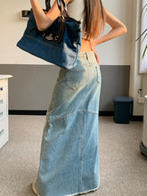 LIZAKOSHT - Denim Womens Long Skirts Vintage England Style High Waist Pencil Skirt Ladies Front Pockets Deisgn A-Line Jeans Skinny Skirt