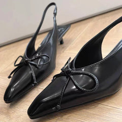 LIZAKOSHT - Sexy Pointed Toe Mules Pumps Women Summer Low Heel Slingback Sandals Female Fashions Retro Office Bow Designer Sandals Women