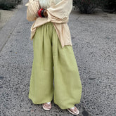 LIZAKOSHT - Elegant Ladies Simple Solid Color Trousers Summer New Puff Loose Women's Commute Pants Casual High Waist Pleated Wide Leg Pants