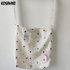 LIZAKOSHT - Girls Ins Kawaii Cute Colored Buttons Shoulder Bags Streetwear Fashion Sweet Bow Handbags Women Y2k Aesthetic Chic Underarm Bag