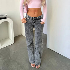 LIZAKOSHT - Women's Spring Summer Baggy Pants Y2K Vintage Low Waist Loose Straight Leg Denim Pants with Pockets Fashion Streetwear