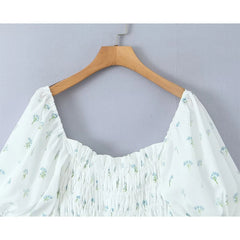 LIZAKOSHT - Elegant Women Puff Sleeve Elastic Waist Floral Print Dress Short Summer Robe