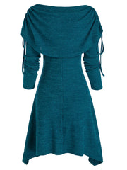 LIZAKOSHT - Multi-way Long Sleeve Knit Robe For Female Mini Contrast Knitted Dress With Belt Spring Winter New Fashion