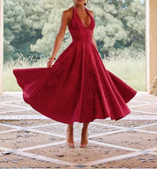 LIZAKOSHT - Women Clothing Sexy Sleeveless Lace-Up Halter Neck Backless Dress Elegant Evening Party Long Dress Summer New Arrivals