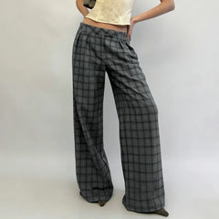 LIZAKOSHT - American Street Style High Waist Plaid Print Straight Casual Pants Spice Girl Design Sense Casual Versatile Knitted Suit Pants
