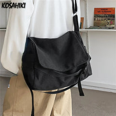 LIZAKOSHT - High-capacity Vintage Men Casual Messenger Bags All Match Y2k Aesthetic Women Shoulder Bag New Trendy Simple Handbags Crossbody