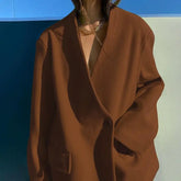 LIZAKOSHT - autumn and winter new large size suit jacket casual solid color personality loose large size boyfriend wind tops female