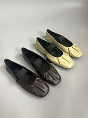 LIZAKOSHT - New French Retro Fashion Ladies Flat Shoes Pleated Women Shoes Simple Genuine Leather Soft Casual Slip-On Loafers