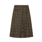 LIZAKOSHT - Spring Sweet and Spicy Style Loose High Waist A-line Button Decoration Medium length plaid Half length Skirt for Women