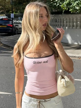 LIZAKOSHT - Casual Sexy Y2K Camisoles for Women Letter Printed Skinny Corset Top Black Pink Streetwear Y2K Female Sleeveless Cropped T-shirt