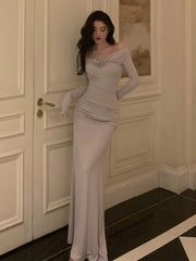 LIZAKOSHT - Sexy Slash Neck Bandage Dresses for Women Autumn Bodycon Evening Party Dress Prom Robe Slim Waist Solid Mermaid Vestidos New