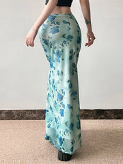 LIZAKOSHT - Retro Plaid Print Mesh Long Skirts Preppy Style Slim Fit Y2k Midi Skirt Chic Low Waist Straight Skirt Korean
