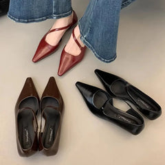 LIZAKOSHT - Elegant Women Pumps Pointed Toe Shallow Slip On Thin Low Heel Office Dress Pumps Sexy Party Dress Shoe Fashion Narrow Band Mujer