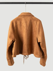 LIZAKOSHT - Suede Short Jacket Women Fashion Brown Zipper Long Sleeves Front With Drawstring Hem Pockets Outerwear New Autumn Winter