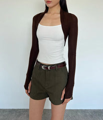 LIZAKOSHT - Women Long Sleeve Cropped "Take A Walk" Fitted Arm Warmers Tencel Wool Wrap Tee