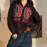 LIZAKOSHT - Harajuku Digital Printed Loose Autumn Jacket Women Hooded Zipper-Up Casual Preppy Style Hoodies Korean Outwear Girls