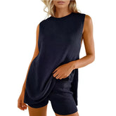 LIZAKOSHT - Women's Fashion Casual Knitted Sleeveless Shorts and Woolen Clothes Set