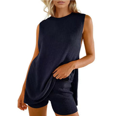 LIZAKOSHT - Women's Fashion Casual Knitted Sleeveless Shorts and Woolen Clothes Set