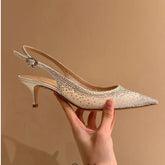 LIZAKOSHT - Luxury Rhinestone High Heels Women Fashion Designer Sandals Party Dress Bridal Shoes Mesh Glitter Pointed Toe Muller Pumps Women