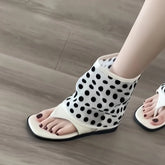 LIZAKOSHT - Vintage Spring Polka Dot Clip Toe Ankle Boots Women Flats Heels Shoes Street Style Dress Lightweight Gladiator Boots for Summer