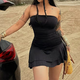 LIZAKOSHT - Summer New Women Dresses Strapless Sexy Sleeveless Pleated Pure Color Casual Mini Dress Streetwear Women Fashion Clothing