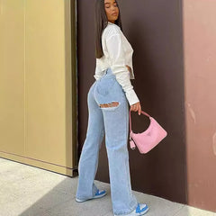 LIZAKOSHT - Slit Flared Jeans For Women Spring And Summer New Style High-waisted Slimming Petite Split Jeans Women's Straight Pants