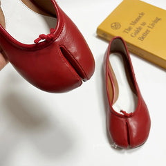 LIZAKOSHT - Women Red Ballets Shoes Split Toe Flat Ballerines Mary Janes Plus Size 44 Lolita Dress Ballerina Zapato Muje