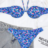 LIZAKOSHT - Beach Set Sexy Ladies Halter Collar Back Push Up Floral Bikini Set Padded Bra Swimwear Swim Bikini Women Suit Swimsuit Beachwear