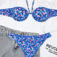 LIZAKOSHT - Beach Set Sexy Ladies Halter Collar Back Push Up Floral Bikini Set Padded Bra Swimwear Swim Bikini Women Suit Swimsuit Beachwear