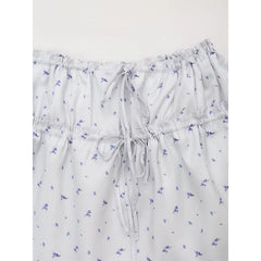 LIZAKOSHT - Summer 2024 Women Floral Print Satin Skirt Vintage Drawstring Mid Waist Female A-line Mini Skirt Holiday