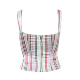 LIZAKOSHT - Sexy Women Contrast Color Striped Print Slim Fit Camis Summe Tank Tops Vintage Zipper Back Crop Top