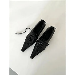 LIZAKOSHT - Gothic Sle Pointed Toe Witch Shoes Women's Retro Square Head Thin Heel Faionable Leather Shoes Ele Design Low Heel