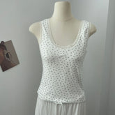 LIZAKOSHT - Brandy & Mandy Floral Lace Bow Halter Slim Tank Top Sweet Camisole Summer Fashion