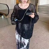 LIZAKOSHT  -  Outer Cover for Women 2024 Spring Summer Thin Long Lazy Air Conditioning Sweater Premium Top Long Sleeve Hollow Knitted Sweater