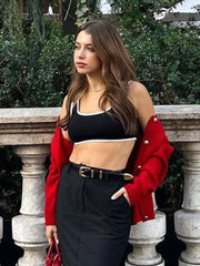 LIZAKOSHT - Elegant Women Red Knit Cardigan Long Sleeve Single Breasted Warm Sweater Autumn Winter Fashion Lady Christmas Knitwears