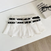 LIZAKOSHT - Aesthetic Designer Low-waisted Pink Plaid Short Skirt Women Hot Girl Y2k Double Belt Package Hip Thin Bouffant Skirts Outfits