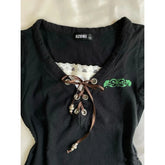 LIZAKOSHT - Pure Love Style Harajuku 2000s Fake Two Short Sleeves Female Summer New Vintage Black V-neck T-shirt Lace Short Top