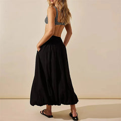LIZAKOSHT - Skirts y2k Women Summer Elegant Solid Color High Waist Loose Fitting Long Bubble Skirt Office Ladies Skirts Streetwear