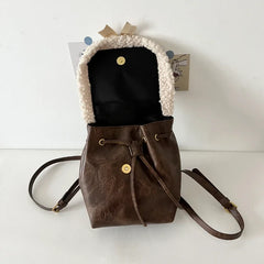 LIZAKOSHT - Patchwork Fluffy Kawaii Bear Mini Backpacks Women Fashion Cute Simple Handbags Casual All Match Schoolbags Trendy Y2k Aesthetic