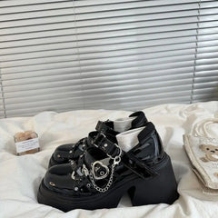LIZAKOSHT - Sweet Thick Soled Lolita Shoes Women Retro Versatile British Style Chain Versatile Leather Shoes Japanese Girl Loli Single Shoes