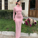 LIZAKOSHT - 2025 New Spring Sexy Mesh Maxi Dress Women Set 2 Piece Solid Autumn Long Sleeves Slim Dress Fashion Club Elegant Party Dresses