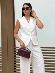 LIZAKOSHT - Summer Ladies Nightwear 2 Piece Set V-Neck Sleepwear Sleeveless Pajamas Backless Nightgowns Pants Female Nightie Suit