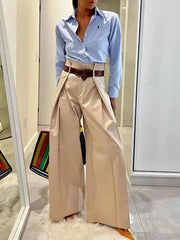 LIZAKOSHT - Urban Female Fashion High Waist Wide Leg Pants New Spring Summer Loose Casual Office Pleated Trousers For Women