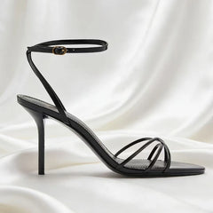 LIZAKOSHT - Elegant Red Ankle Strap High-heeled Sandals Women Narrow Straps Hollow High Heels Ladies Luxury Weddings Bridal Designer Pumps