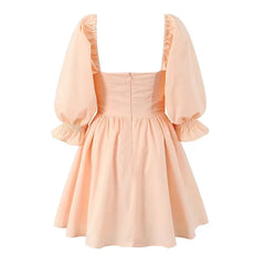 LIZAKOSHT - Fashion Sweet Style Dress Women's Autumn Bubble Sleeve Splicing Design Pleated Skirt