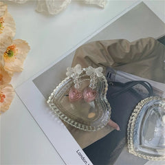 LIZAKOSHT - Pink Heart Pendant Earrings Sweet Temperament Bowknot Earrings Long Crystal Earrings Statement Jewelry