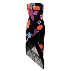 LIZAKOSHT - Sexy Floral Print Long Dr Travel oulder Wrap Chest High Waist A-Line Skirt for Women Summer Season No Sve V-Ne Dr